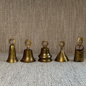 Set of 5 Vintage Brass Bells – Distinct Tones & Timeless Patina